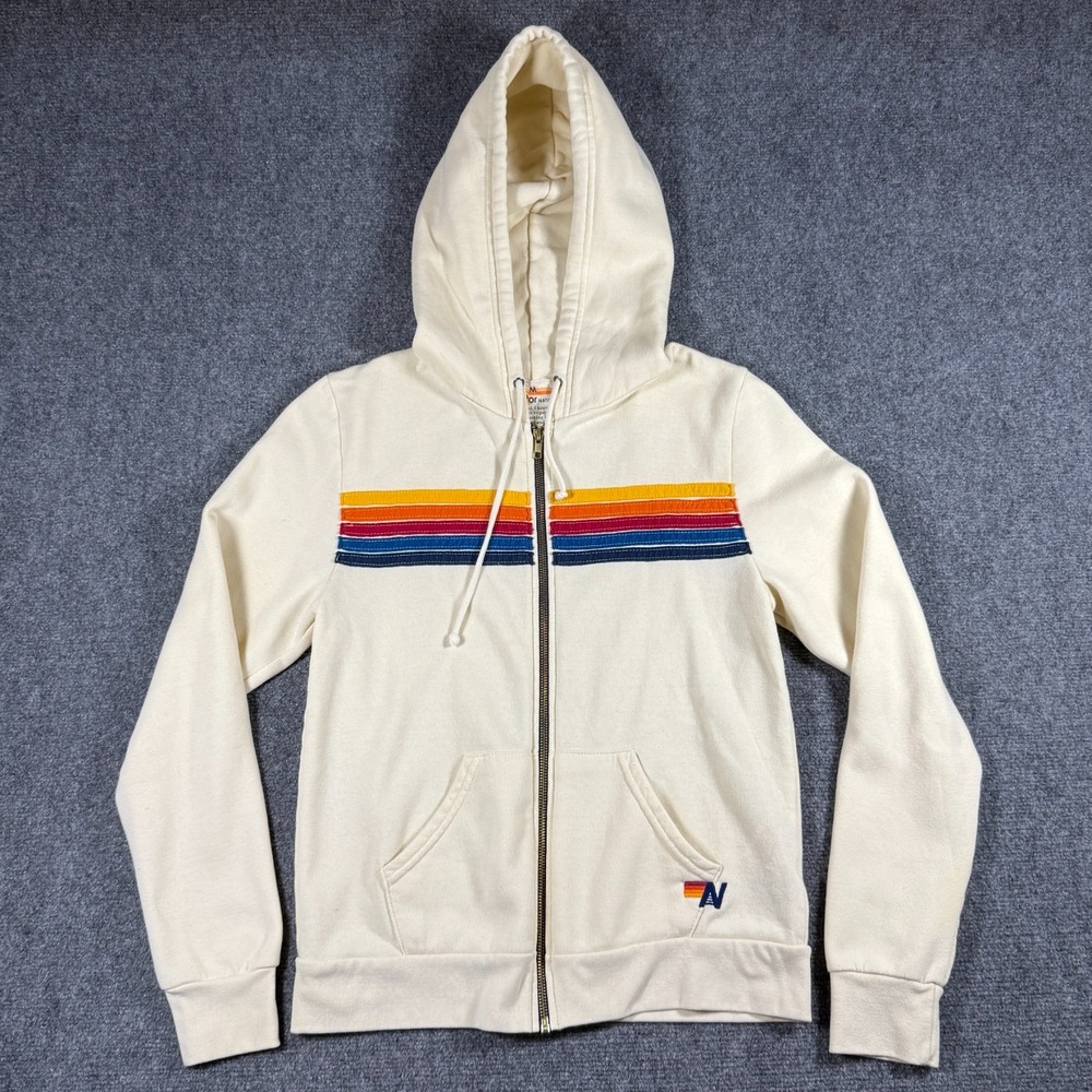 Aviator Nation Hoodie Medium Vintage White 5 Striped Full Zip Jacket Made In USA